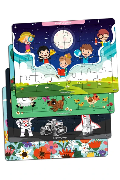 kutuTR Notpa Çocuklar I?çin 24 Parça Eğitici Ve Öğretici Ahşap Renkli Puzzle 4lü Set 6 ürün görseli 1