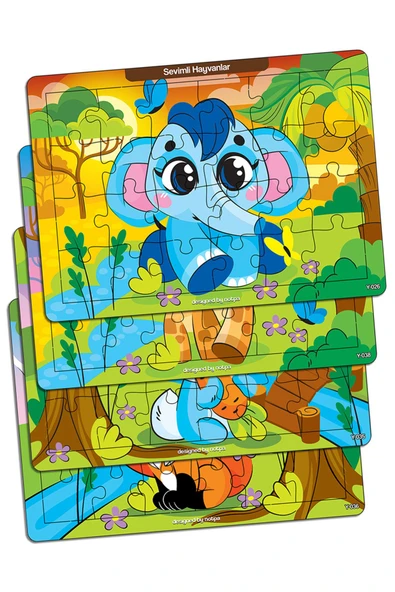kutuTR Notpa Çocuklar Için Eğitici Ve Öğretici 24 Parça Ahşap Renkli Puzzle Sevimli Hayvanlar 4lü Set 13 ürün görseli 1