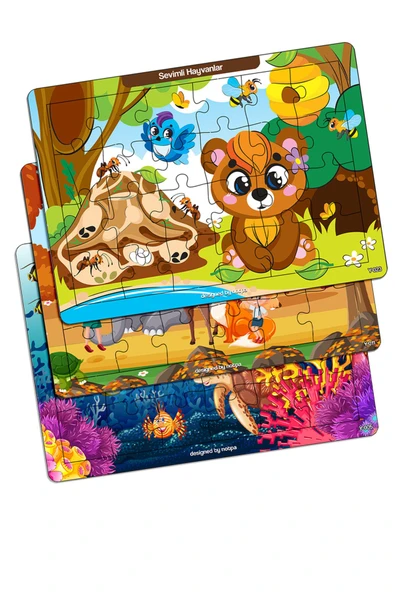 kutuTR Çocuklar Için Eğitici Ve Öğretici Ahşap 24 Parça Renkli Puzzle 3lü Set 3 ürün görseli 1
