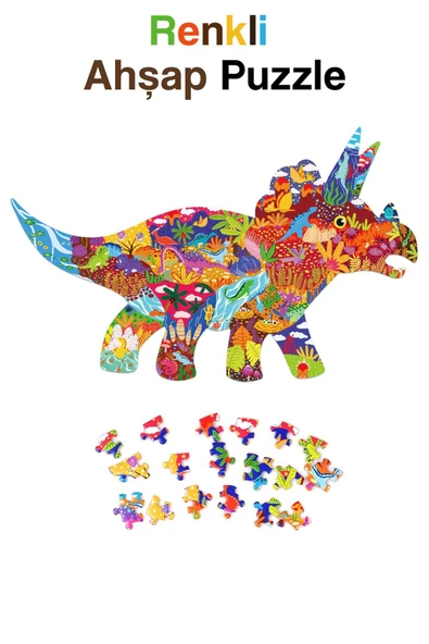 kutuTR Notpa Renkli Hayvanlar Ahşap Kutulu Vip Puzzle Dinazor Serisi 3 202 Parça +5 yaş ve Yetişkinler ürün görseli 1