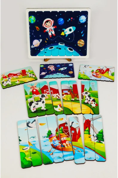 kutuTR Ahşap Çubuk Puzzle, 3lü Set Puzzle, , Montesorri Puzzle ÇB303 ürün görseli 1