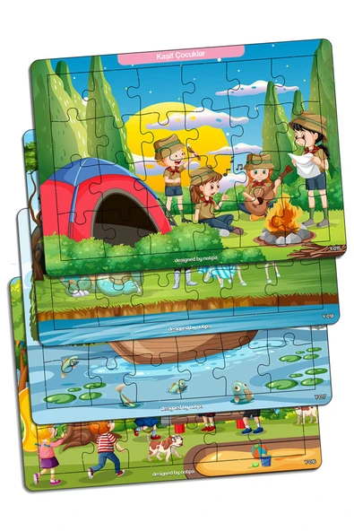 kutuTR Notpa Çocuklar Için Eğitici Ve Öğretici Ahşap 24 Parça Renkli Puzzle Kaşif Çocuklar 4lü Set 15 ürün görseli 1