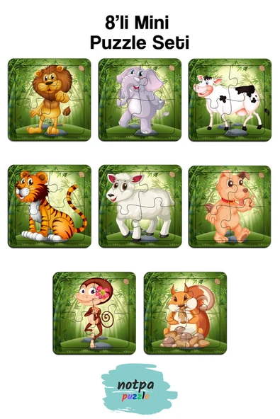 kutuTR Çocuklar Için Eğitici Ve Öğretici Ahşap 8 Li 4 Parçalı Hayvanlar Mini Puzzle Set 8'li Set 2 ürün görseli 1