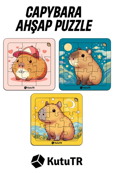 kutuTR Çocuklar İçin  Capybara Ahşap Renkli Yapboz 13x13 Ebadında Puzzle 9 Parça 3'lü Set 313 ürün görseli 1