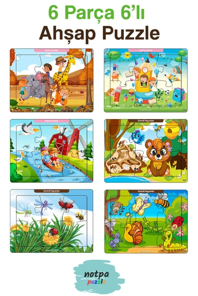 kutuTR Çocuklar Için Eğitici Ve Öğretici Ahşap 6 Parça 13x17 Renkli Puzzle 6'lı Set-604 ürün görseli 1