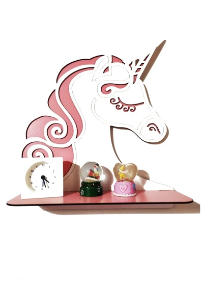 Notpa Ahşap Unicorn Desenli Dekoratif Duvar Rafı ürün görseli 1