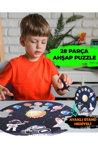 kutuTR Ahşap Gezegen Puzzle 41cm, Mega Boy Renkli Uzay Bebek, Çocuk Ve Okul Öncesi Için Puzzle ürün görseli 1