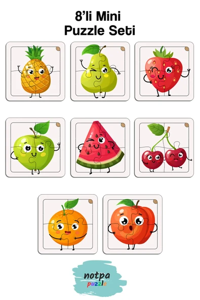 kutuTR Çocuklar Için Eğitici Ve Öğretici Ahşap 8 Li 4 Parçalı Meyveler Mini Puzzle Set 8'li Set 3 ürün görseli 1