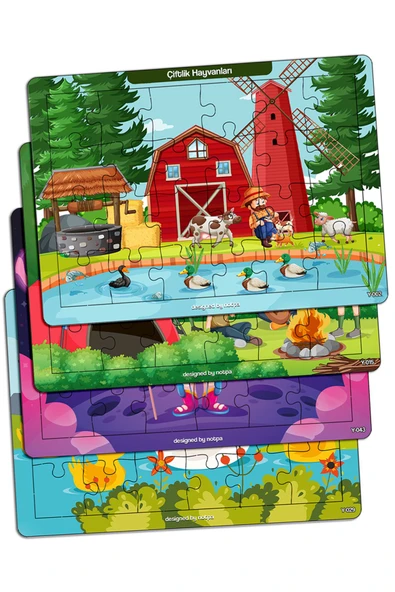 kutuTR Notpa Çocuklar I?çin 24 Parça Eğitici Ve Öğretici Ahşap Renkli Puzzle 4lü Set 8 ürün görseli 1