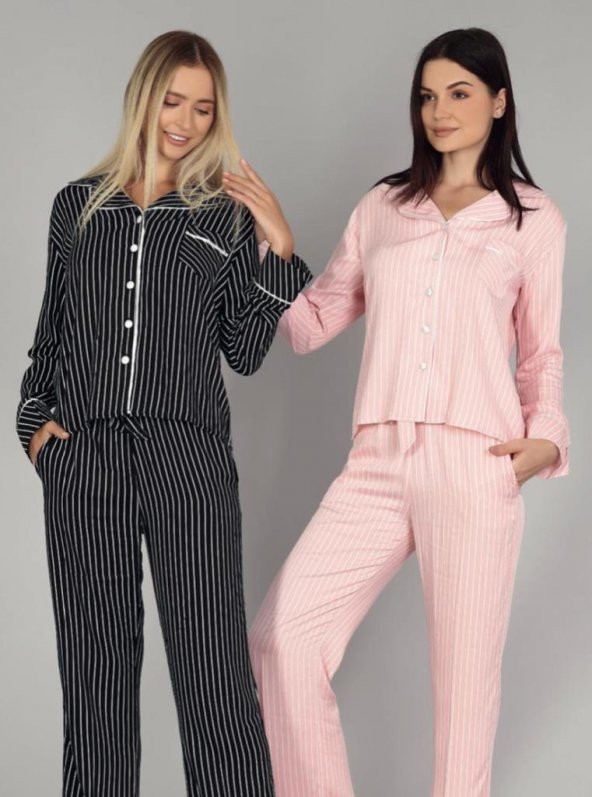 Bone Club 5329 Siyah Belmando Önden Düğmeli Lohusa Pijama Tk ürün görseli 1