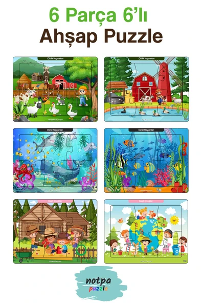 kutuTR Notpa Çocuklar Için Eğitici Ve Öğretici Ahşap 6 Parça 13x17 Renkli Puzzle 6'lı Set-601 ürün görseli 1