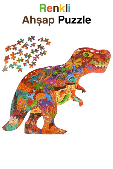 kutuTR Notpa Ahşap Renkli Hayvanlar Kutulu Puzzle Dinazor Serisi 1 +5 yaş ve Yetişkinler 32x40 cm ürün görseli 1