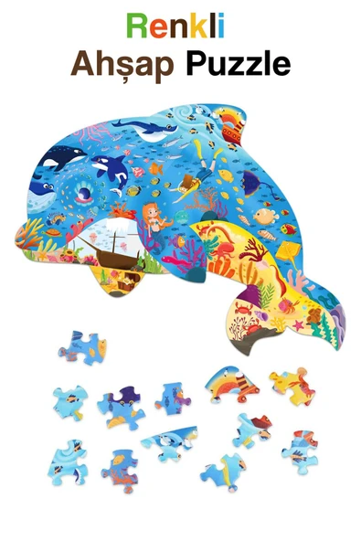 kutuTR Notpa Ahşap Renkli Hayvanlar Serisi Yunus Balık Puzzle 5 Yaş Ve Yetişkinler Için Yapboz 40x30cm ürün görseli 1