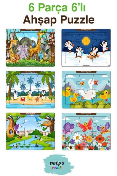 kutuTR Çocuklar Için Eğitici Ve Öğretici Ahşap 6 Parça 13x17 Renkli Puzzle 6'lı Set-606 ürün görseli 1