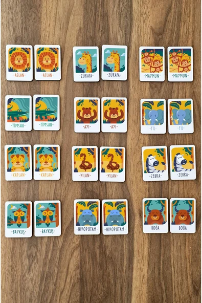 kutuTR 24 Parça Hayvanlar Serisi Zeka Kartları Eşleştirme Oyunu Hafıza Kartı Ahşap Eğitici Puzzle ürün görseli 1