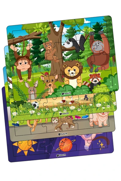 kutuTR Notpa Çocuklar I?çin 24 Parça Eğitici Ve Öğretici Ahşap Renkli Puzzle 4lü Set 17 ürün görseli 1