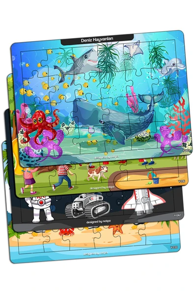 kutuTR Notpa Çocuklar Için Eğitici Ve Öğretici Ahşap 24 Parça Renkli Puzzle 4lü Set 9 ürün görseli 1
