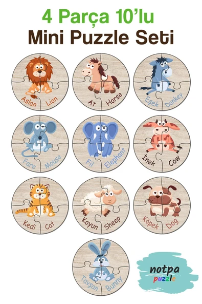 kutuTR Notpa Türkçe-İngilizce İlk Puzzle'm Sevimli Hayvanlar Serisi 10'lu Set ürün görseli 1