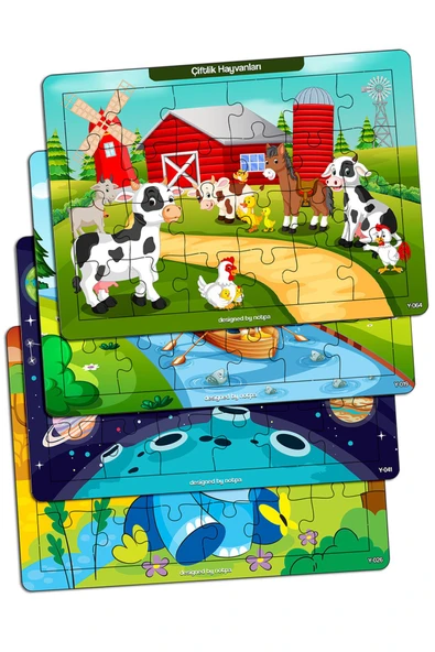 kutuTR Notpa Çocuklar Için Eğitici Ve Öğretici Ahşap 24 Parça Renkli Puzzle 4lü Set 5 ürün görseli 1