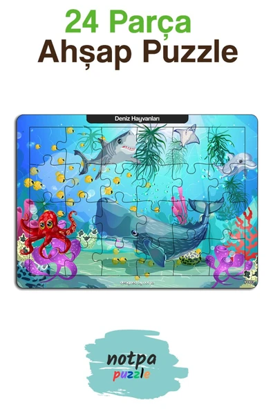 kutuTR NOTPA Çocuklar İçin Eğitici ve Öğretici Ahşap Renkli Yapboz 18x25 Ebadında Puzzle Deniz Canlıları ürün görseli 1