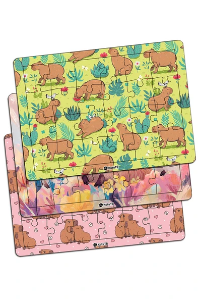 kutuTR Çocuklar Için Eğitici Ve Öğretici Capybara Ahşap 24 Parça Renkli Puzzle 3lü Set 6 ürün görseli 1
