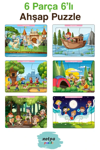 kutuTR Çocuklar Için Eğitici Ve Öğretici Ahşap 6 Parça 13x17 Renkli Puzzle 6'lı Set-5 ürün görseli 1