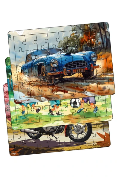 kutuTR Çocuklar Için Eğitici Ve Öğretici Ahşap 32 Parça Renkli Puzzle 3lü Set 321 ürün görseli 1