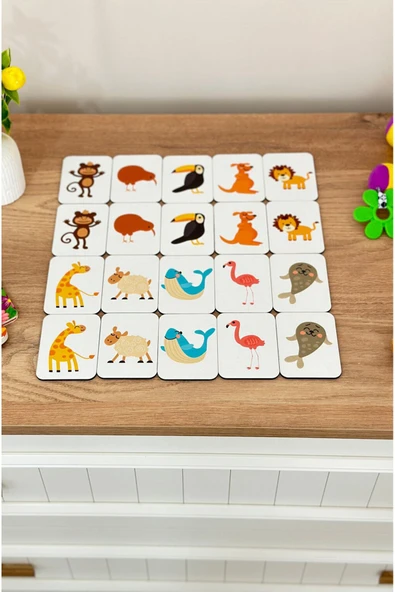 kutuTR Notpa 20 Parça Hayvanlar  Eşleştirme Oyunu Hafıza Kartı Ahşap Eğitici Puzzle Oyuncak Set 3 ürün görseli 1