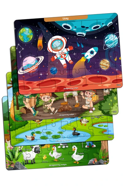 kutuTR Notpa Çocuklar Için Eğitici Ve Öğretici Ahşap 24 Parça Renkli Puzzle 4lü Set 7 ürün görseli 1