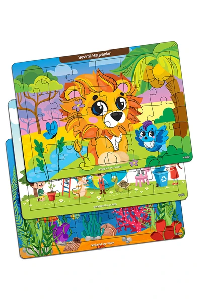 kutuTR Çocuklar Için Eğitici Ve Öğretici Ahşap 24 Parça Renkli Puzzle 3lü Set 2 ürün görseli 1