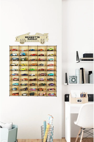 kutuTR Oyuncak Araba Rafı 50'li Akça Renk (HOTWHEELS VE MATCBOX ARABALARI IÇİN UYGUNDUR) ürün görseli 1
