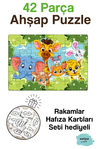 kutuTR Notpa Eğitici Ve Öğretici Ahşap Renkli Yapboz 42 Parça Puzzle 1 Ky42-001 Hafıza Kart Seti Hediyeli ürün görseli 1