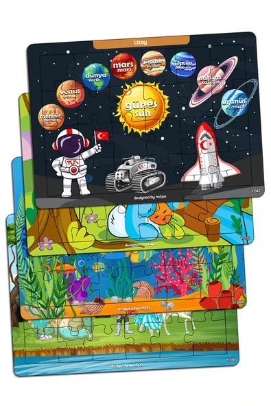 kutuTR Notpa Çocuklar Için Eğitici Ve Öğretici Ahşap 24 Parça Renkli Puzzle 4lü Set 12 ürün görseli 1