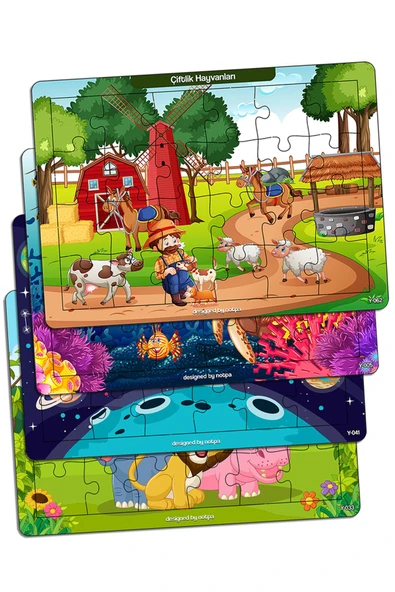 kutuTR Notpa Çocuklar Için Eğitici Ve Öğretici Ahşap 24 Parça Renkli Puzzle 4lü Set 11 ürün görseli 1