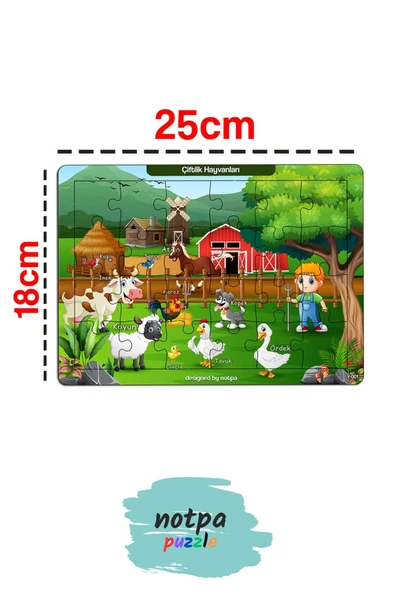 kutuTR NOTPA Çocuklar İçin Eğitici ve Öğretici Ahşap Renkli Yapboz 18x25 Ebadında Puzzle Çiftlik Hayvanları ürün görseli 1