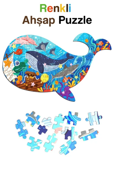 kutuTR Notpa Ahşap Renkli Hayvanlar Serisi Balina Puzzle 5 Yaş Ve Yetişkinler Için Yapboz 30x47cm ürün görseli 1