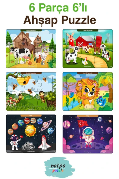 kutuTR Çocuklar Için Eğitici Ve Öğretici Ahşap 6 Parça 13x17 Renkli Puzzle 6'lı Set-603 ürün görseli 1