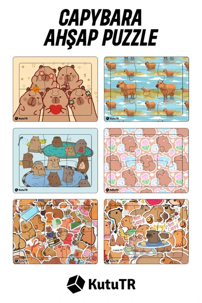 kutuTR Çocuklar Için Eğitici Ve Öğretici Ahşap 6 Parça 13x17 Capybara Renkli Puzzle 6'lı Set-607 ürün görseli 1