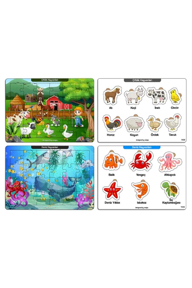 kutuTR Deniz ve Çiftlik Hayvanları Puzzle ve Eğitici Bultak Serisi 4'lü Set 2+2 Y2+2M1 ürün görseli 1