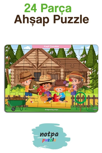 kutuTR NOTPA Çocuklar İçin Eğitici ve Öğretici Ahşap Renkli Yapboz 18x25 Ebadında Puzzle Kaşif Çocuklar ürün görseli 1
