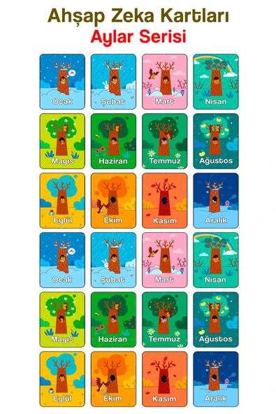 kutuTR 24 Parça Aylar Zeka Kartları Eşleştirme Oyunu Hafıza Kartı Ahşap Eğitici Puzzle Oyuncak ürün görseli 1