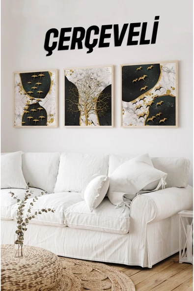 kutuTR Ahşap Çerçeveli Mdf Kare Tablo Seti Salon Ve Oturma Odası Için KR4004 ürün görseli 1
