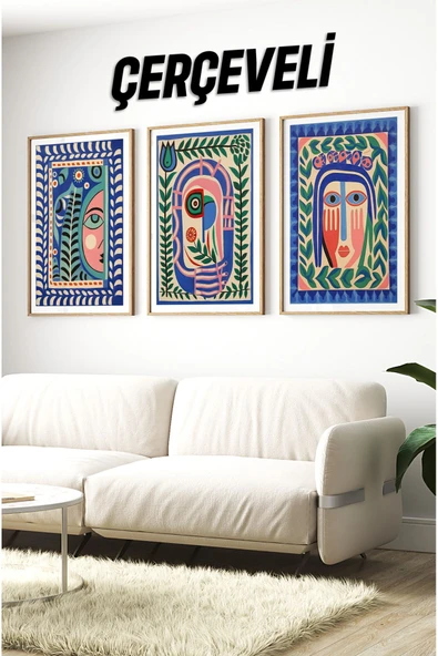 kutuTR Ahşap Çerçeveli Mdf Tablo Seti Matisse, Bohem, Kusama Salon Ve Oturma Odası İçin ÇT3062 ürün görseli 1