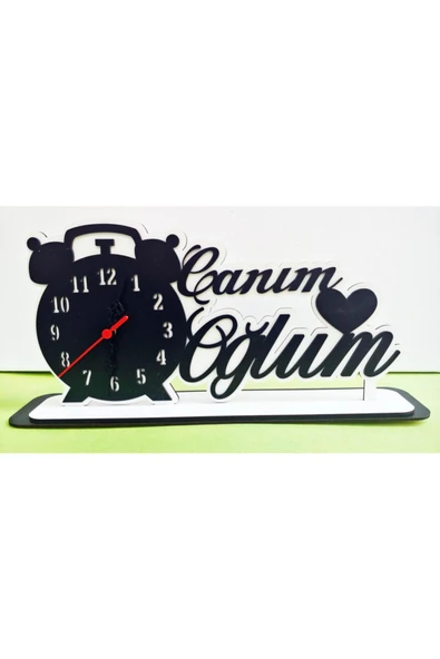 Notpa Canım Oğlum Ahşap Masaüstü Saat Siyah-beyaz ürün görseli 1