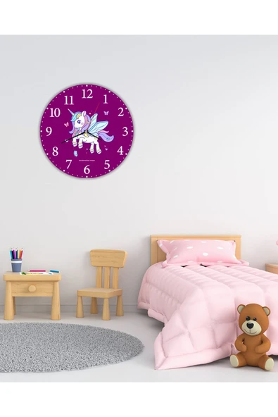 kutuTR Aksesuar Unicorn Çocuk Dekoratif Ahşap Duvar Saati 33x33 ürün görseli 1