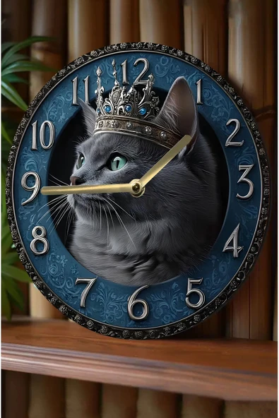 kutuTR Sessiz Yuvarlak Ahşap Duvar Saati, Kuvars Hareketli 2d Kedi Desen 2d Sdw023 ürün görseli 1