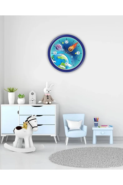 kutuTR Aksesuar Dünya Çocuk Dekoratif Ahşap Duvar Saati 33x33 ürün görseli 1