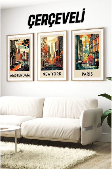 kutuTR Ahşap Çerçeveli Mdf Tablo Seti Matisse, Bohem, Kusama Salon Ve Oturma Odası İçin ÇT3077 ürün görseli 1