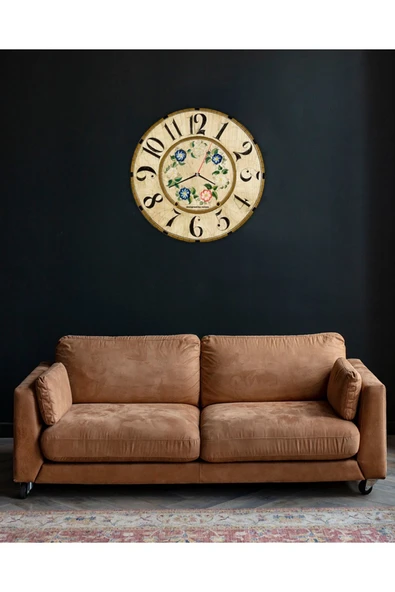 kutuTR Aksesuar Retro Çiçekli Dekoratif Ahşap Duvar Saati 33x33 ürün görseli 1