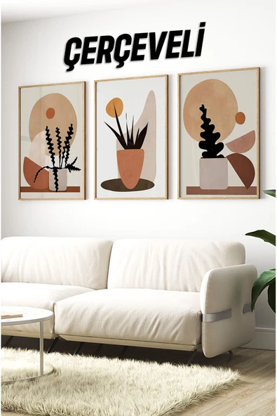 kutuTR Dekorize Mdf Tablo Seti 3 Parça 3 Mm - Çerçeveli Salon Oturma Odası Için Bohem Duvar Dekoru 3006 ürün görseli 1